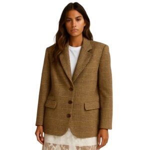 Giorgio Armani Vintage Brown Plaid Tweed   Oversized Blazer